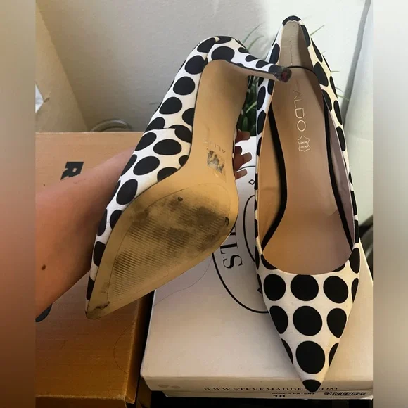 Aldo Black and White Polka Dot Heels - Picture 2 of 4